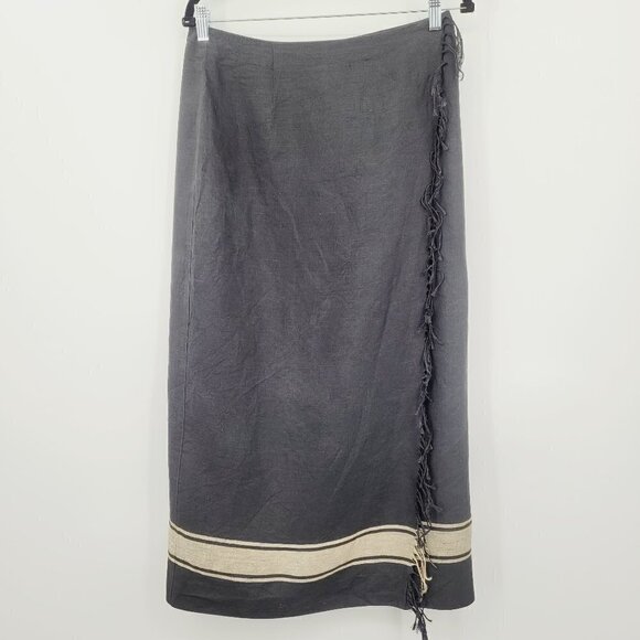 Jones New York Linen Fringe Trim Wrap Midi Skirt - Picture 1 of 6